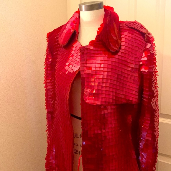Christian Lacroix handmade red sequence and organza coat* - Picture 8 of 9